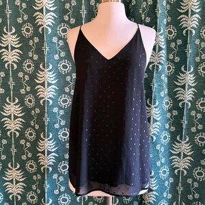 LOFT Clip Dot Tonal V Neck Black Camisole Top Small